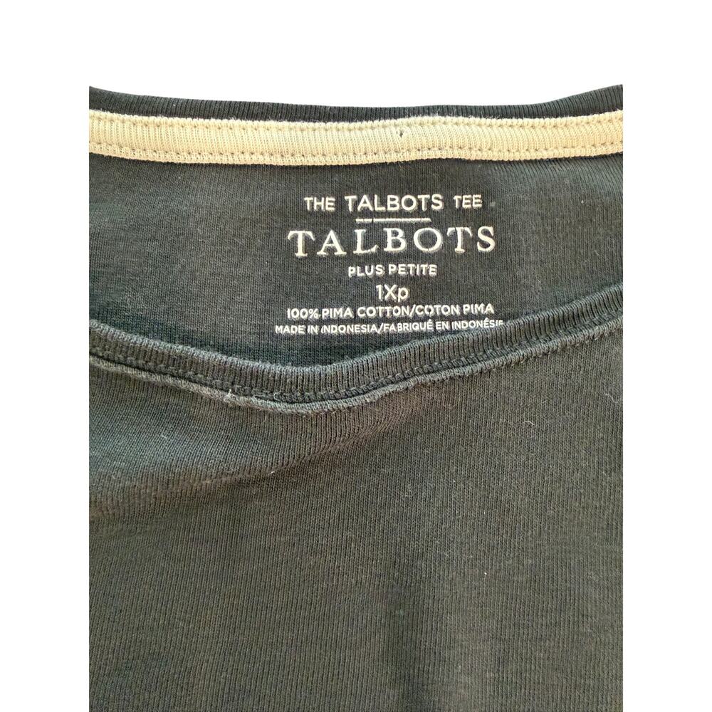 TALBOTS Black Pima Cotton 3/4 Sleeve Tee 1X Petite Crew Neck Knit Top EUC - Picture 5 of 7